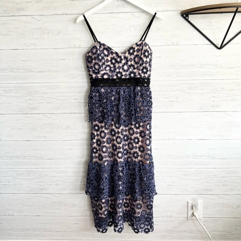 Just Me Lavender and Black Overlay Floral Lace Ruffle Dress - Picture 7 of 17